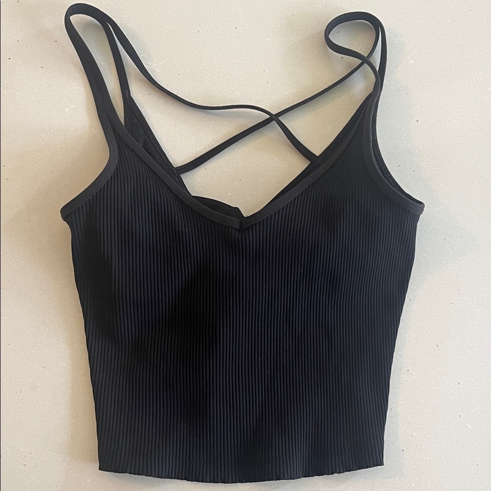 Vuori Black Ribbed Strappy Tank Top